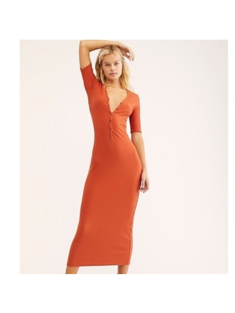 FREE PEOPLE LULU HENLEY MIDI ORANGE DRESS